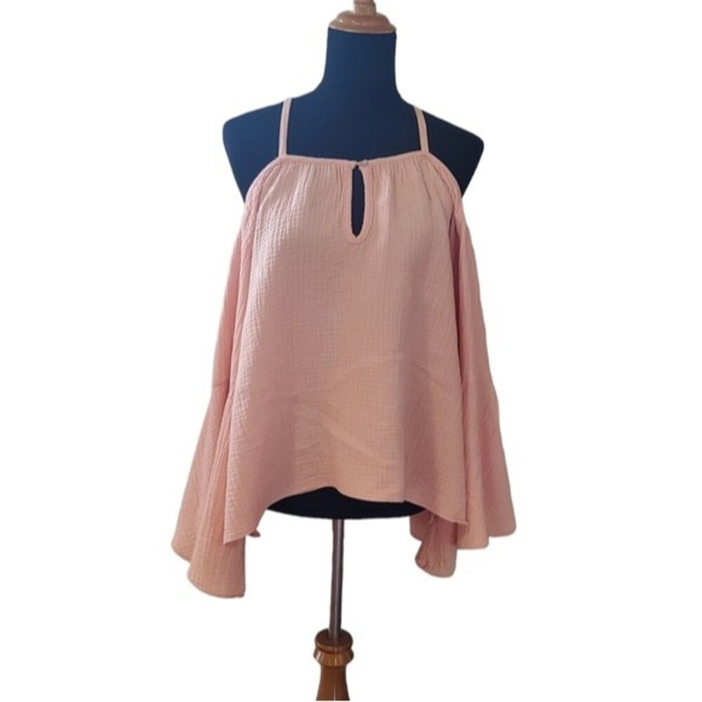 Honey Punch Gauze Oversized Off Shoulder Top S Pink